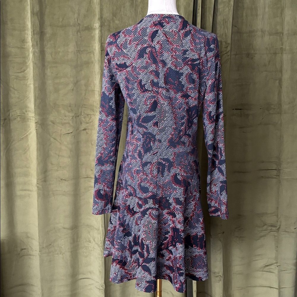 Tory Burch Long-Sleeve Floral Fit-and-Flare Dress in Burgundy and Gray, S - Picture 7 of 8